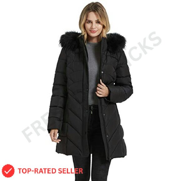 Winter Parka Jacket Classic Hooded Elegant Slim Fit Long Outwear Pockets - Picture 2 of 8